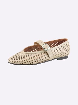 Heine Ballerina HEINE, Damen, Gr. 36, ecru, Glattleder, Leder, Rindsleder, Schuhe Ballerina