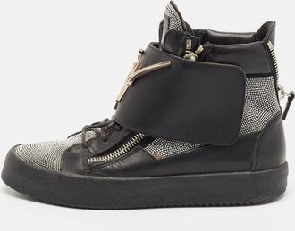 Giuseppe Zanotti Black/silver Leather Double Zip High Top Sneakers