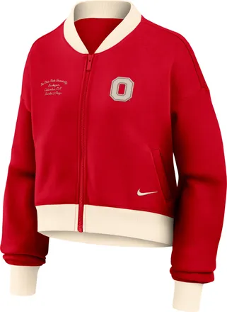 Nike Ohio State Academic Nike Womens College Oversized Cropped Full-Zip Bomber Jacket in Red | 050M0G2NOH-XVR