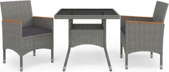 vidaXL Muebles De Jard&iacute;n 3 Piezas Rat&aacute;n Sint&eacute;tico Gris Y Acacia Vidaxl