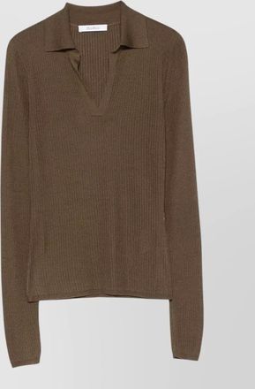 Max Mara silk cashmere ribbed v-neck long-sleeve polo shirt