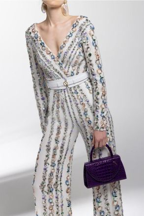 Saiid Kobeisy Canton Crepe Beaded Jumpsuit With A Wrapped Top