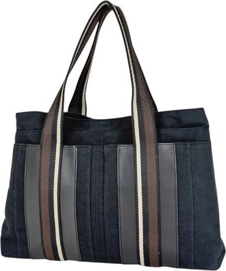 Herm&egrave;s Black Canvas Leather Tote Bag (Pre-Owned)