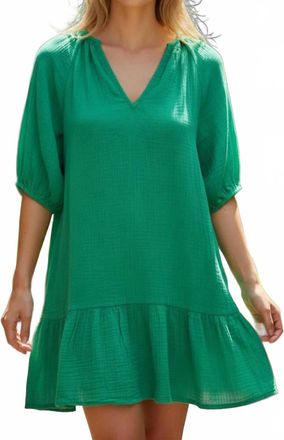 Elan V Neck Mini Sundress In Green