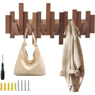OEM Perchero De Pared De Madera Maciza - 6 Ganchos - Carga M&aacute;xima 50 Kg - F&aacute;cil Instalaci&oacute;n En La Pared - Para Recibidor Y Ba&ntilde;o -crezuo