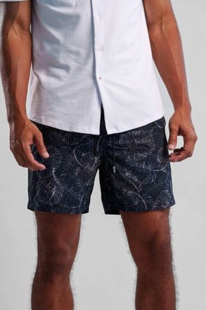 Stone Rose Helios Stretch Jungle Monstera Swim Short In Black