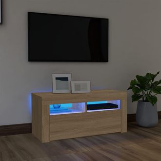 Berkfield Home TV Cabinet with LED Lights Sonoma Oak 90x35x40 cm in Brown | Size: 90 x 35 x 40 cm