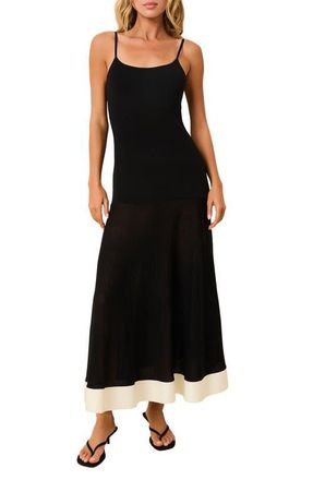 Solid & Striped Tess Contrast Trim Maxi Sundress in Noir X Brule at Nordstrom, Size X-Large