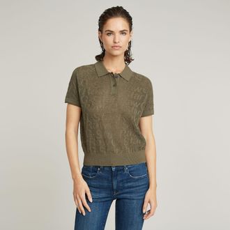 G-Star Womens G-Star RAW Pointelle Lightweight Knitted Polo - Green Cotton - Size X-Small
