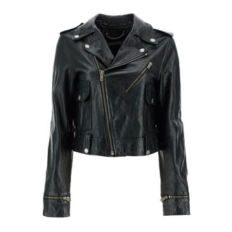 Golden Goose Leather Jackets, female, Black, S, Shiny Black Sheepskin Biker Jacket