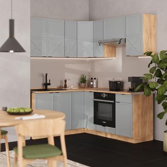 Vicco Cocina Esquinera Fame-line, Roble Azul Claro/gris Dorado, 160 X 190 Cm, Et Antracita, Vicco
