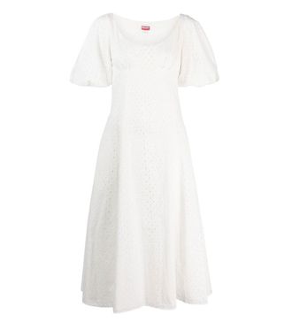 Kenzo White Embroidered Scoop Neck Midi Dress