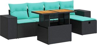 vidaXL Juego Sof&aacute; Jard&iacute;n 6 Piezas Con Cojines Marr&oacute;n Poli Rat&aacute;n Acacia Vidaxl