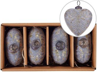 Beliani Conjunto De 4 Bolas De Navidad De Cristal Hechas A Mano Para Colgar Del &Aacute;rbol De Navidad En Forma De Coraz&oacute;n Gris Feriable