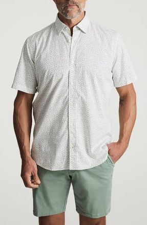 34 Heritage Geo Floral Short Sleeve Stretch Luxe Twill Button-Up Shirt in Vintage Indigo at Nordstrom, Size Xx-Large