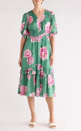 T Tahari Floral Fit & Flare Dress in Pink Bouquet Garden at Nordstrom Rack, Size X-Small