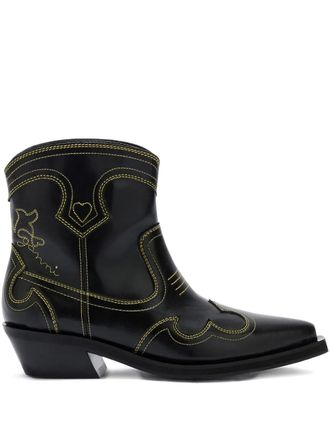 Ganni Laarzen met puntige neus en stiksels - Zwart