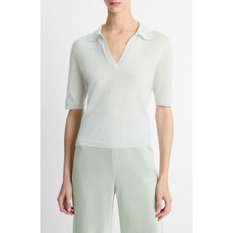Vince Cashmere & Silk Johnny Collar Polo Sweater in Aqua Dew at Nordstrom Rack, Size X-Small