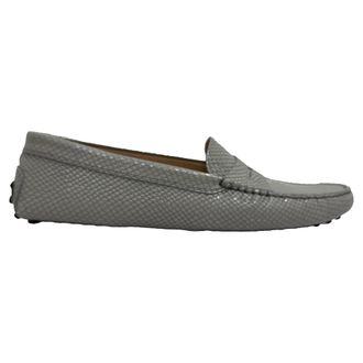 Tod's TodS Pre-owned Womens Embossed Driving Loafers in Grey Leather - Size EU 42