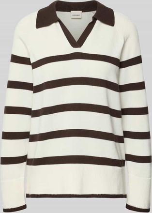 Stefanel Gestreifter Pullover mit Polokragen in Mittelbraun, Gr&ouml;&szlig;e XS