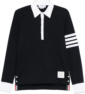Thom Browne Polo in jersey con 4 righe - Blu
