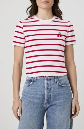 French Connection Rallie Stripe T-Shirt in Strawberry/White Stripe at Nordstrom Rack, Size X-Large