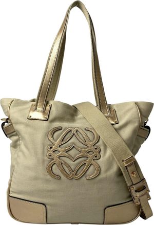 Loewe Beige Canvas Leather Shoulder Bag Tote Bag (Pre-Owned)