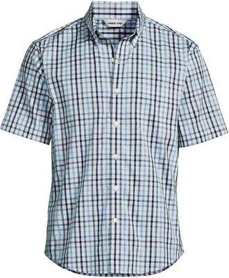Lands End Traditional Fit Short Sleeve Travel Kit Shirt in Tourmaline Tattersall at Nordstrom, Size Xx-Large