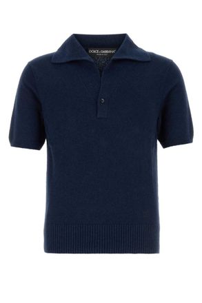 Dolce & Gabbana Navy Blue Solid Shirt Collar Polo