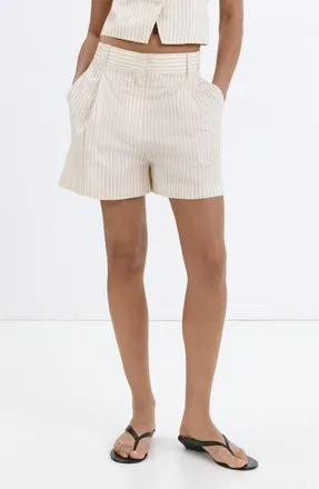 Mango Pinstripe Pleated Bermuda Shorts in Vanilla at Nordstrom, Size 10