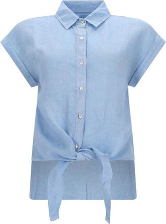 120% Lino Linen Tie Knot Hem Shirt