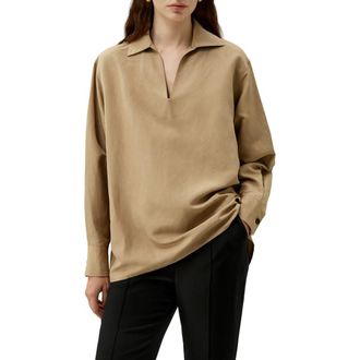 LilySilk Womens Oversized Silk-Linen Blend Shirt in Oak at Nordstrom, Size Medium