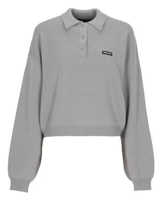 Rotate Grey Slinky Knit Polo Shirt