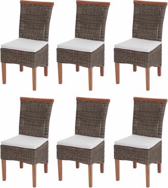 Hhg Lote de 6 sillas de comedor Savona, silla de cocina, ratán, con cojín de asiento