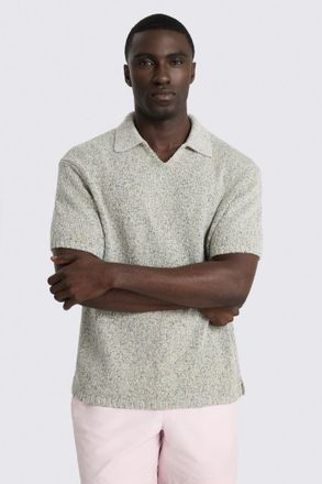 Moss Multi-Colour Cotton-Linen V-Neck Polo Shirt