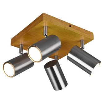 Trio Leuchten Marley Foco 4 Spot Gu10 N&iacute;quel Y Madera 22x22 Cm Trio Lighting