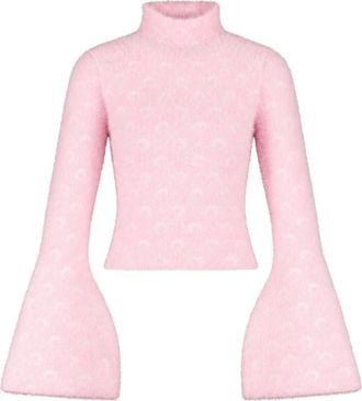 Marine Serre Fluffy Moon Jacquard Gebreide Trui met Hoge Hals - Dames - Truien - Roze - Maat: M Katoen
