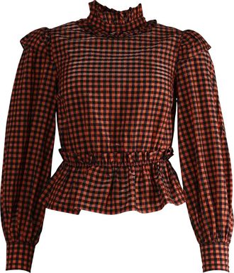 Ganni Ganni Seersucker Check Blouse in Multicolor Polyester