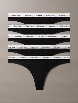 Calvin Klein Womens Modern Logo 5-Pack Thong - Black - XS