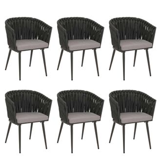 Hhg [nunca Usado] Juego De 6 Silla De Comedor De Aluminio Hhg-418, Reposabrazos De Silla De Interior, Tejido De Cuerda De Olefina Cuerda, Coj&iacute;n Antracita 