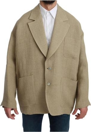 Dolce & Gabbana Beige Oversize Blazer - Heren - Blazers - Beige - M - Jute - Jassen
