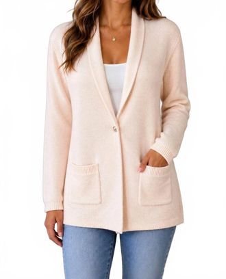 Elie Tahari Long Sleeves With Ribbed Trimmed Cardigan In Pink Crepe