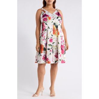 Tahari by ASL Floral Print Sundress in Sand Floral at Nordstrom, Size 20W