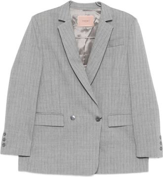 Twinset Jassen, Dames, Grijs, 2Xs, Dubbelrijige krijtstreep blazer in grijs