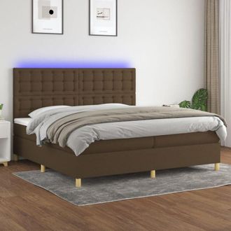 vidaXL Vidaxl - Cama Box Spring Colch&oacute;n Luces Led Tela Marr&oacute;n Oscuro 200x200 Cm