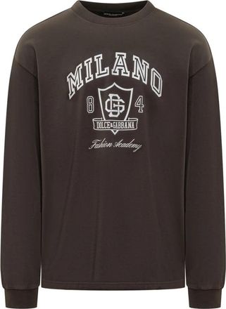 Dolce & Gabbana T-shirt van katoen met print - Heren - Sweatshirts - Bruin - XS - Katoen - Hoodies & sweatvesten