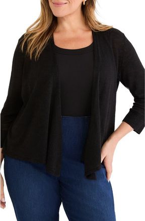 Nic+Zoe Slub Knit Linen Blend 4-Way Cardigan in Black Onyx at Nordstrom, Size 2X