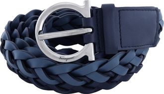 Ferragamo Mens Blue Braided Gancini Leather Belt, Brand Size 105 cm