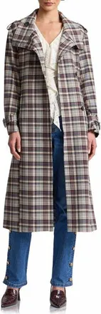 Avec Les Filles Plaid Relaxed Belted Funnel Neck Coat in Grey - Blue Plaid at Nordstrom, Size X-Large