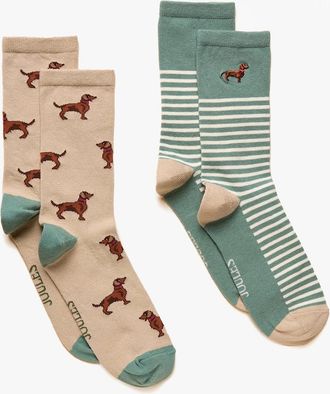 Joules Womens Joules EVERYDAY Womens Socks Khaki/Cream - Green